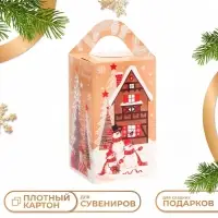 Подарочная коробка Новогодняя Четырехгранка большая «Елочки» 10×10×18 см