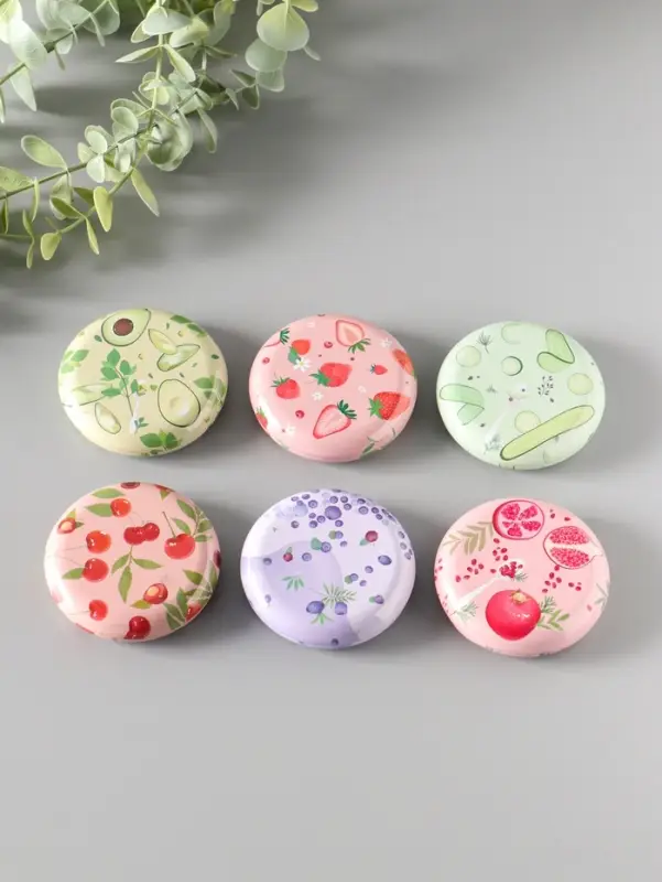 Шкатулка металл круглая "Фрукты и овощи" набор 12 шт 6,8х6,8х1,7 см