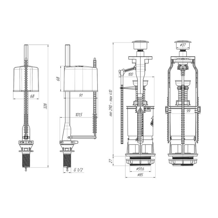 Арматура для смывных бачков  Арматура для смывных бачков "АНИ Пласт" WC6550M Эконом, с нижней подводкой 1/2", хром