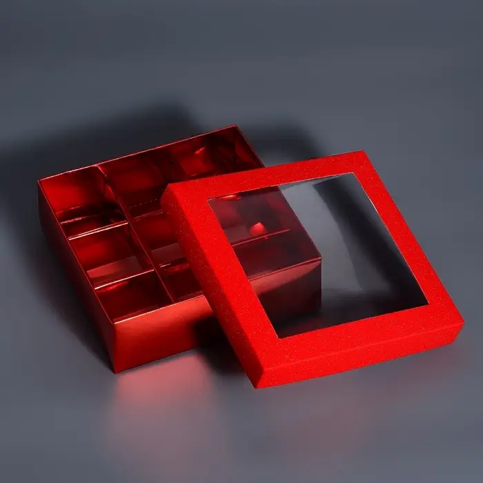 Коробка для 9 конфет красный глиттер, 12.5&times;12.5&times;4 см Кондитерская упаковка