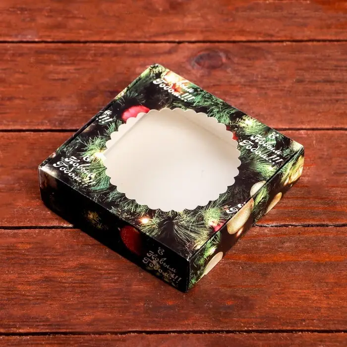 Подарочная коробка сборная с окном «Счастливого Рождества», 11.5×11.5×3 см Подарочная коробка сборная с окном «Счастливого Рождества», 11.5×11.5×3 см