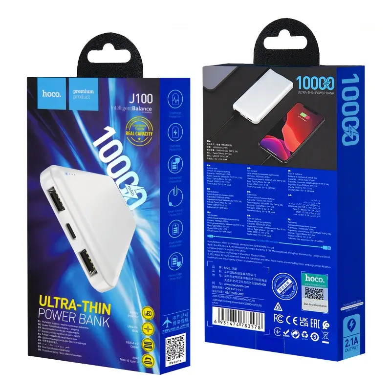 Внешний аккумулятор J100 10000 mAh HOCO белый Внешний аккумулятор J100 10000 mAh HOCO белый