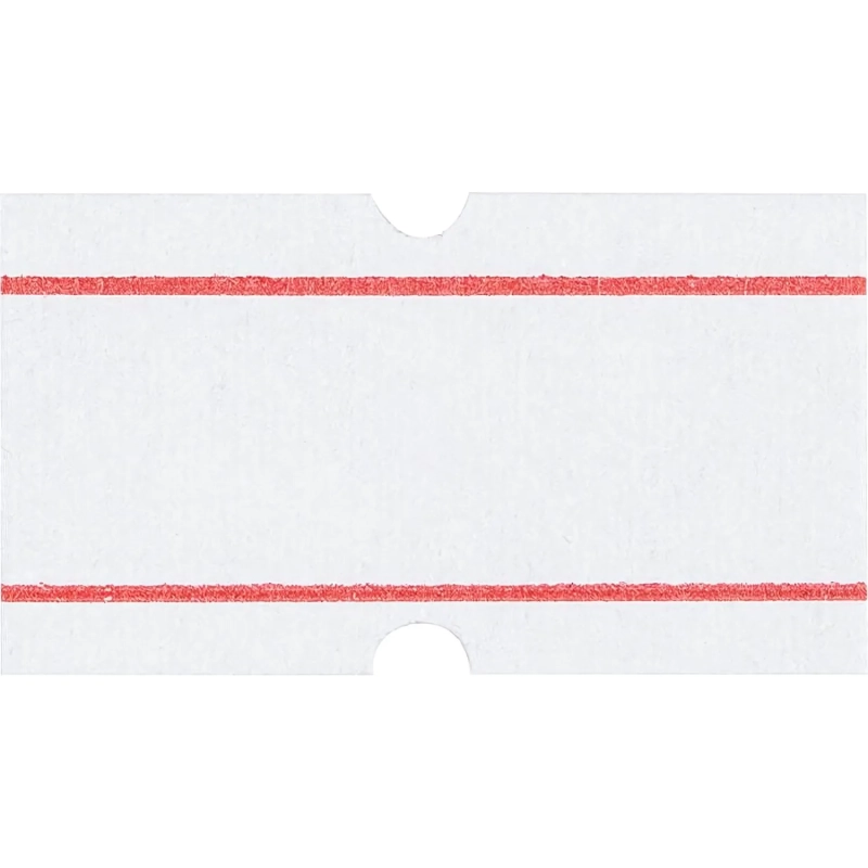 Этикет-лента 21,5х12 прямая белая с красной полосой, 1000шт/рул,10рул/уп