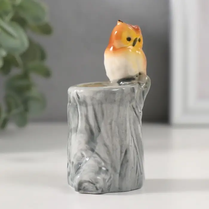 Фигурка - подставка для зубочисток керамика &laquo;Филин на пне&raquo;, 3.7&times;4.5&times;8 см