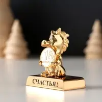Сувенир  Лошадка с монеткой на подставке и с пожеланием "Счастья", 4*2,3*5см.