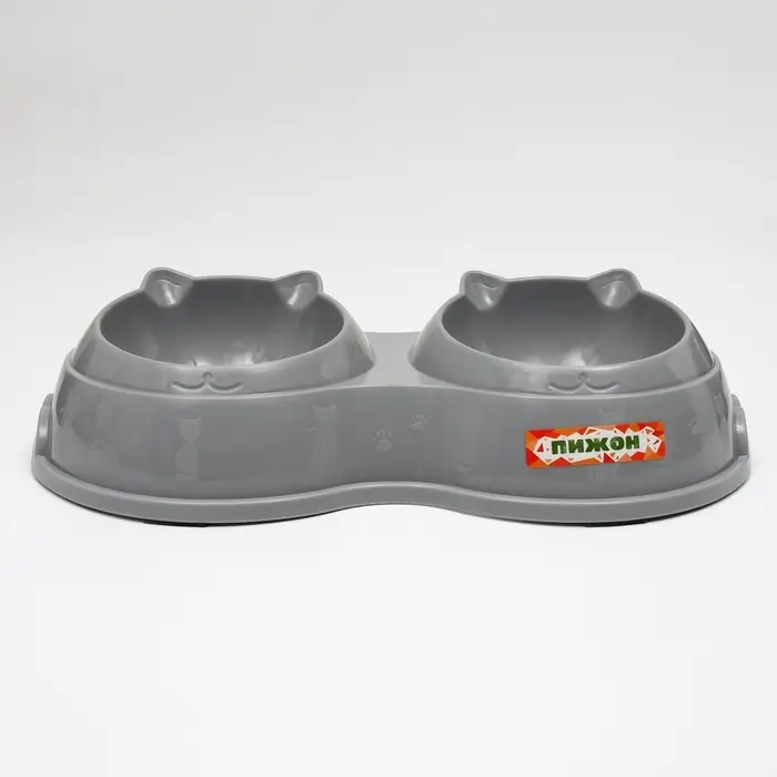 Миска двойная, 240 мл, 25&times;14&times;5 см, пластик, серая