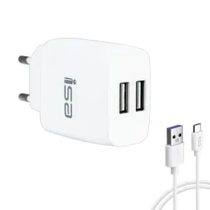 Сетевое зарядное устройство с кабелем USB на Type-C + 2 USB 2.4A HS25 ISA белое