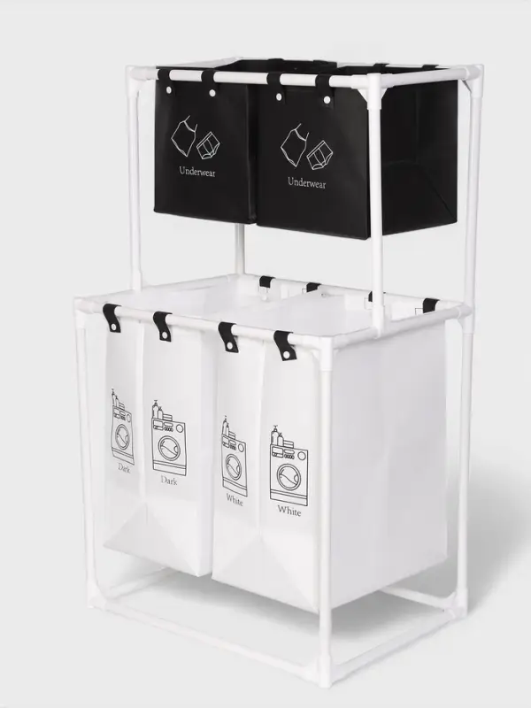 Корзина для белья складная Доляна, 56&times;39&times;95 см, чёрная, белая