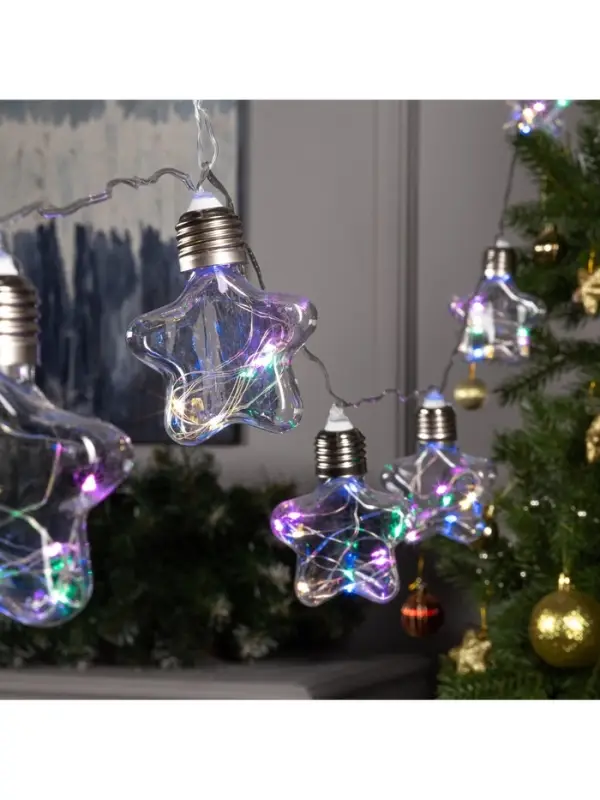 Гирлянда &laquo;Нить&raquo; 3 м с насадками &laquo;Лампочки звёздочки&raquo;, IP20, прозрачная нить, 80 LED, свечение мульти, 8 режимов, 220 В