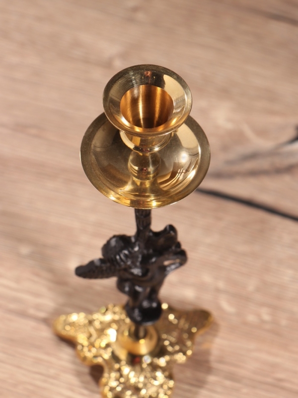 Подсвечник на 1 свечу, латунь, черный с золотом 8,5х8,5х23,5 см