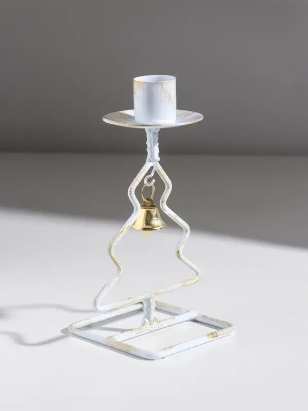 Подсвечник металл на 1 свечу  Подсвечник металл на 1 свечу "Ёлочка" белый с патиной d=2,3 см 8,5х7,5х16 см