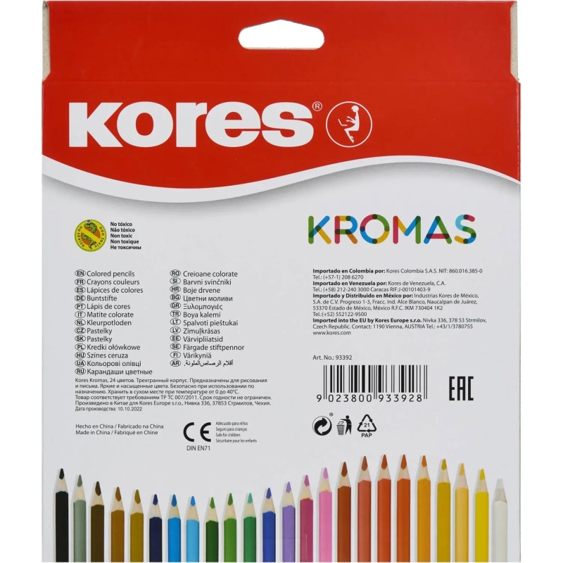 Карандаши цветные 24цв 3-гран Kores Kromas 93392