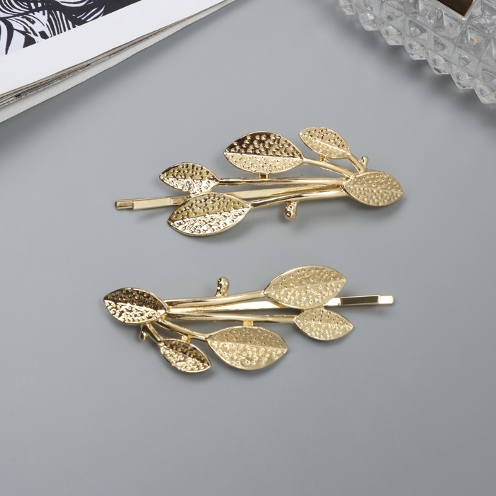 Невидимка для волос  Невидимка для волос "Одри" (набор 2 шт) листья, 6,5 см, золото