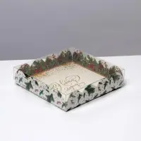 Коробка для кондитерских изделий с пластиковой крышкой «Новый год», 13 х 13 х 3 см