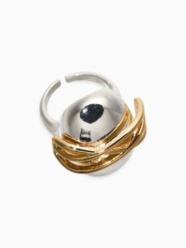 Кольцо медь "Сетка на овале", цвет серебряно-золотой, безразмерное