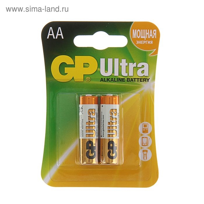 Батарейка алкалиновая GP Ultra, AA, LR6-2BL, 1.5В, блистер, 2 шт. Батарейка алкалиновая GP Ultra, AA, LR6-2BL, 1.5В, блистер, 2 шт.