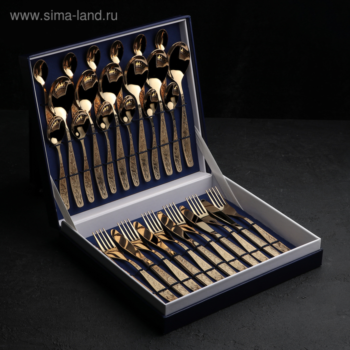 Набор столовый &laquo;Уралочка&raquo;, 30 предметов, с полным декоративным покрытием, декоративная коробка, цвет золотой