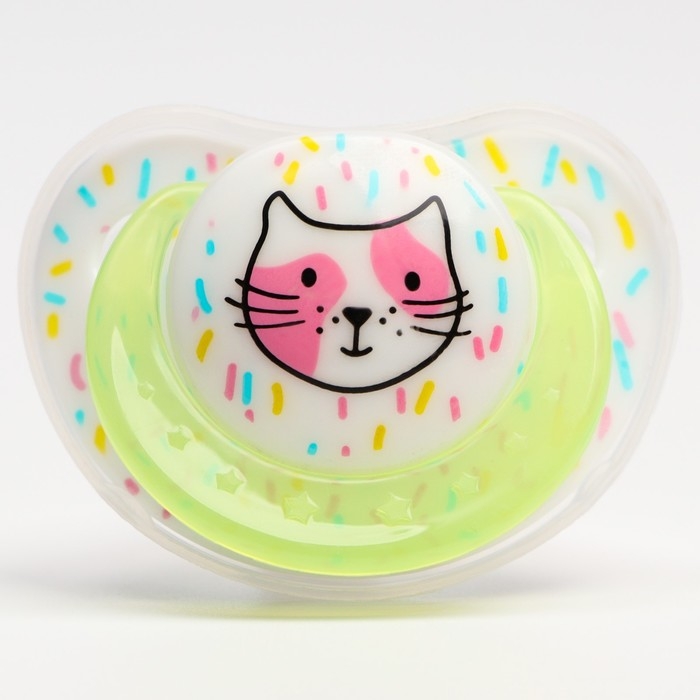 Соска - пустышка силиконовая ортодонтическая «Кошечка», от 0 мес., с колпачком, цвет желтый