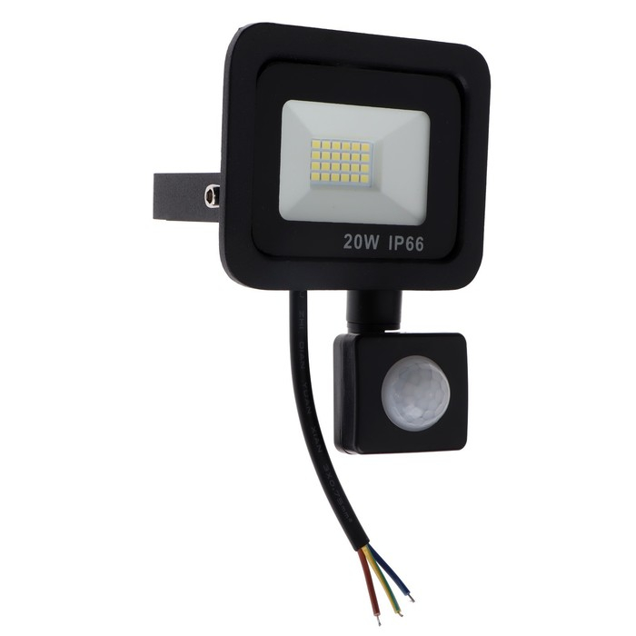Прожектор светодиодный, 20 Вт, 1800 Лм, 6500К, Датчик движения, IP66 Прожектор светодиодный, 20 Вт, 1800 Лм, 6500К, Датчик движения, IP66