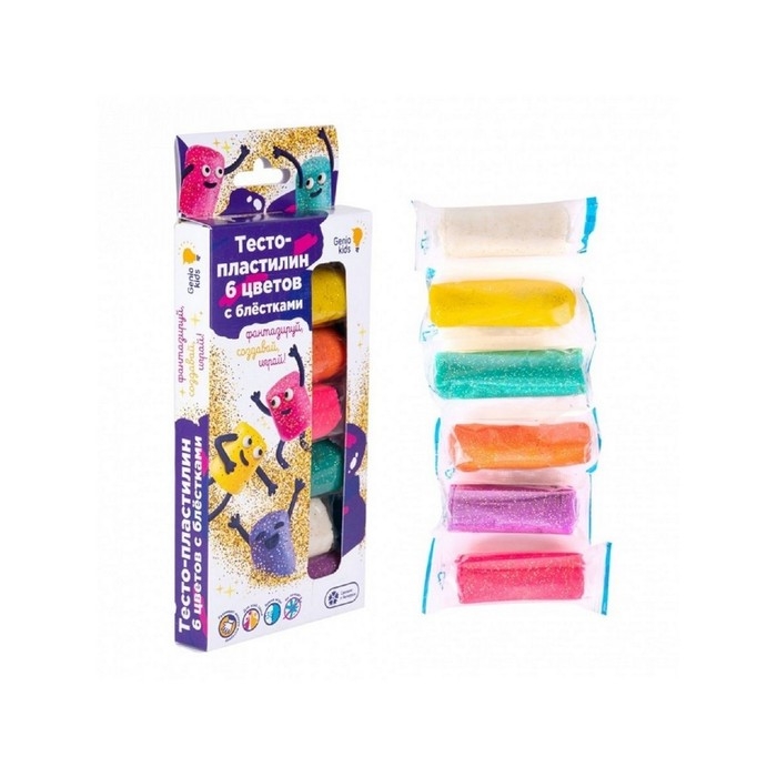 Тесто-пластилин, набор 6 цветов, с блёстками Тесто-пластилин, набор 6 цветов, с блёстками