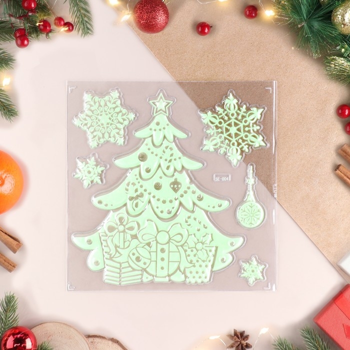 Наклейки на окна, светящиеся Наклейки на окна, светящиеся "Новогодние" ёлка, 27 х 21 см