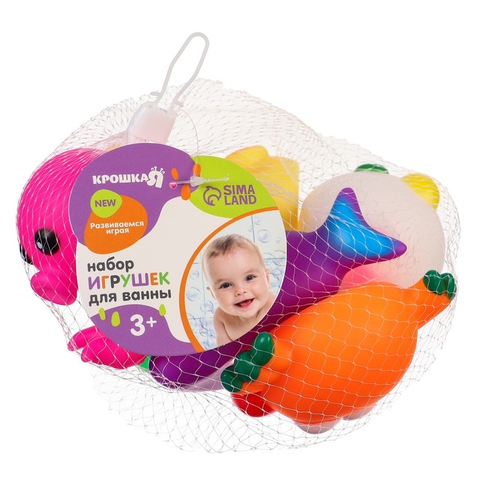 Набор резиновых игрушек для ванны «Море», с пищалкой, 6 шт, Крошка Я