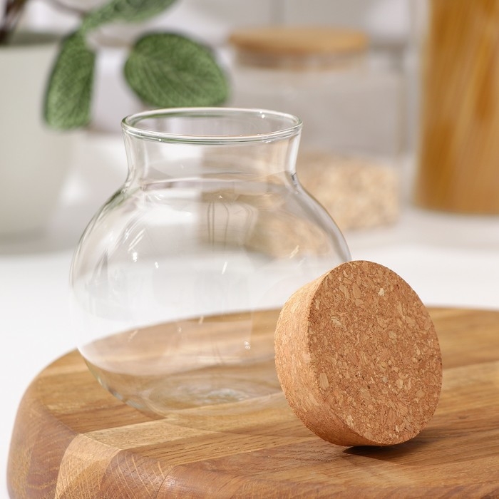 Банка стеклянная для сыпучих продуктов с пробковой крышкой Magistro «Бабл», 550 мл, 10,5×12 см Банка стеклянная для сыпучих продуктов с пробковой крышкой Magistro «Бабл», 550 мл, 10,5×12 см