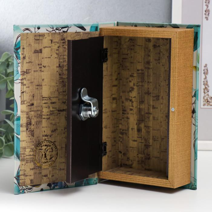 Сейф-книга дерево кожзам Сейф-книга дерево кожзам "Голубые птички и зелёные цветы" 21х13х5 см