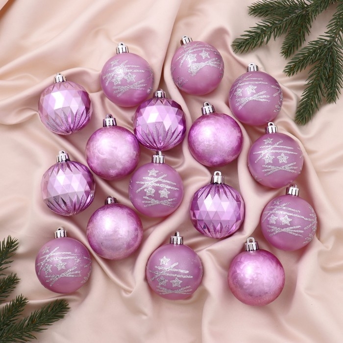 Набор шаров пластик d-6 см, 16 шт Набор шаров пластик d-6 см, 16 шт "Лоран ассорти" сиреневый