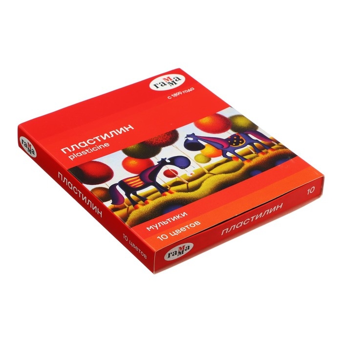 Пластилин 10 цветов 200 г, Гамма  Пластилин 10 цветов 200 г, Гамма "Мультики", со стеком, картонная упаковка 280017