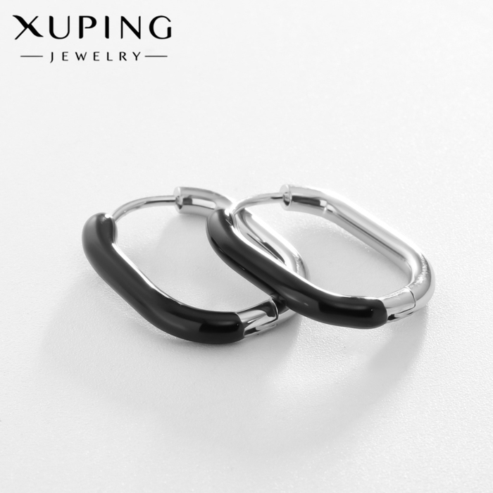 Серьги эмаль XUPING овал грациозности, цвет чёрный в серебре Серьги эмаль XUPING овал грациозности, цвет чёрный в серебре