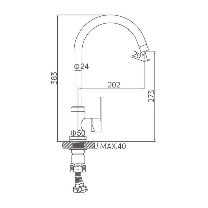Смеситель для кухни Accoona A48107F, однорычажный, с гайкой, нерж.сталь, черный/хром Смеситель для кухни Accoona A48107F, однорычажный, с гайкой, нерж.сталь, черный/хром