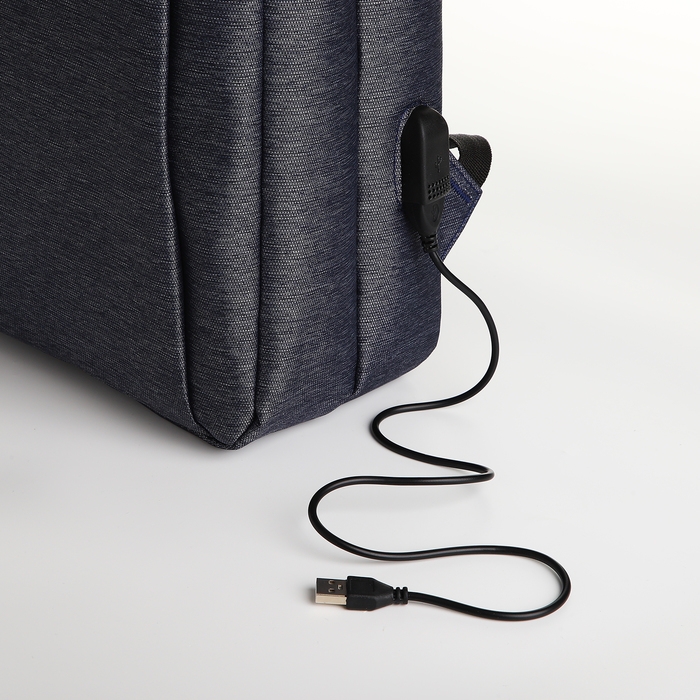 Рюкзак городской на молнии, 2 кармана, с USB, цвет синий Рюкзак городской на молнии, 2 кармана, с USB, цвет синий