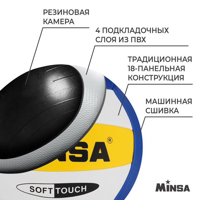 Волейбольный мяч MINSA, машинная сшивка, 18 панелей, р. 5, TPU Волейбольный мяч MINSA, машинная сшивка, 18 панелей, р. 5, TPU