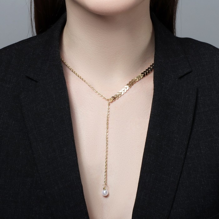 Кулон «Цепочка» листочки и бусинка, цвет белый в золоте, 45 см Кулон «Цепочка» листочки и бусинка, цвет белый в золоте, 45 см