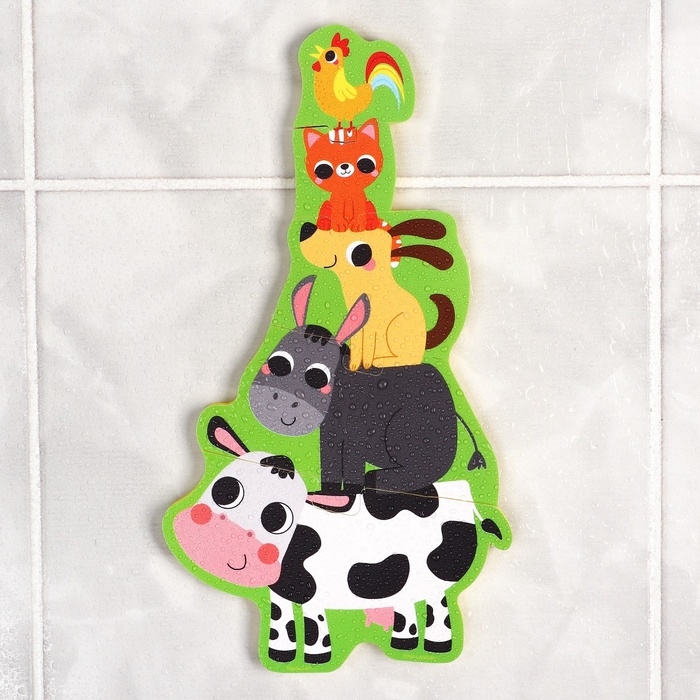 Мягкий пазл для малышей «Пирамидка: Животные фермы», 5 деталей, Крошка Я Мягкий пазл для малышей «Пирамидка: Животные фермы», 5 деталей, Крошка Я