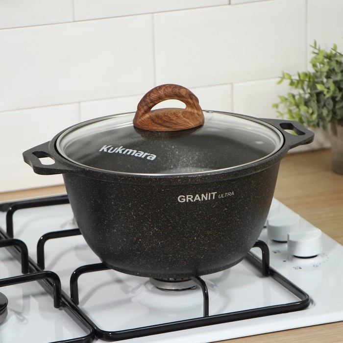 Кастрюля Granit ultra, 3 л, d=22 см, h=12.5 см, стеклянная крышка, антипригарное покрытие Кастрюля Granit ultra, 3 л, d=22 см, h=12.5 см, стеклянная крышка, антипригарное покрытие