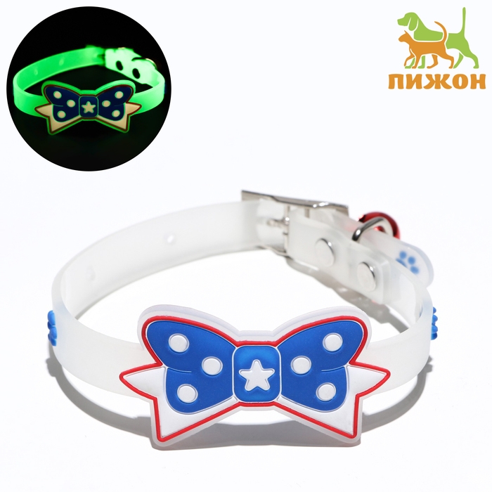 Ошейник Ошейник "Бантик", 28 х 1 см, ОШ 18-24 см, прозрачный/синий