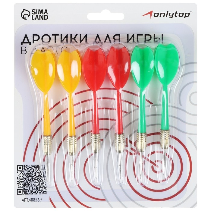 Дротики для дартса ONLYTOP, 6 шт., металлический наконечник, вес 6 г, цвета МИКС Дротики для дартса ONLYTOP, 6 шт., металлический наконечник, вес 6 г, цвета МИКС