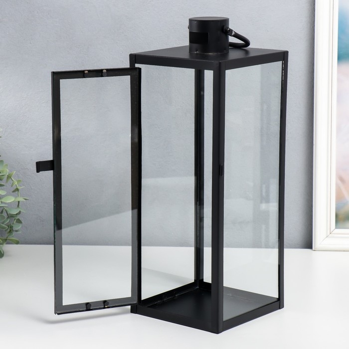 Подсвечник металл "Фонарь - минимализм" набор 3 шт чёрный 18х18х50, 14х14х39, 10х10х25 см