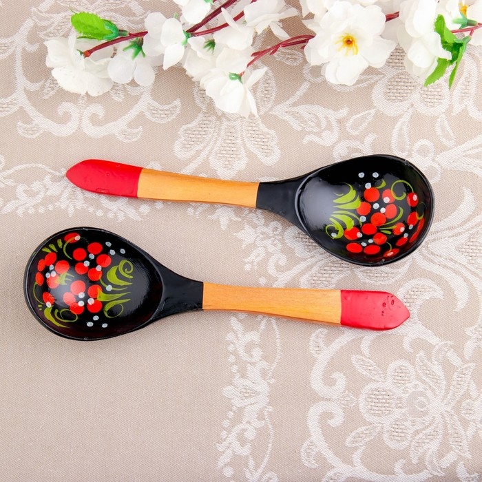 Ложка «Чернушка», салатная, 6×21, хохлома Ложка «Чернушка», салатная, 6×21, хохлома