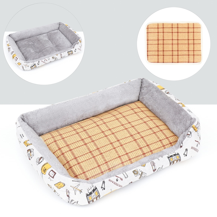 Лежанка для животных, двухсторонняя подушка, 60 х 45 х 15 см,  серо-белая Лежанка для животных, двухсторонняя подушка, 60 х 45 х 15 см,  серо-белая