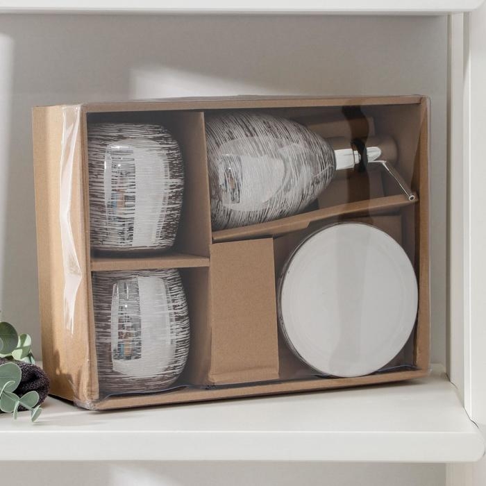 Набор аксессуаров для ванной комнаты «Нити», 4 предмета (мыльница, дозатор 400 мл, 2 стакана), цвет серебряный Набор аксессуаров для ванной комнаты «Нити», 4 предмета (мыльница, дозатор 400 мл, 2 стакана), цвет серебряный