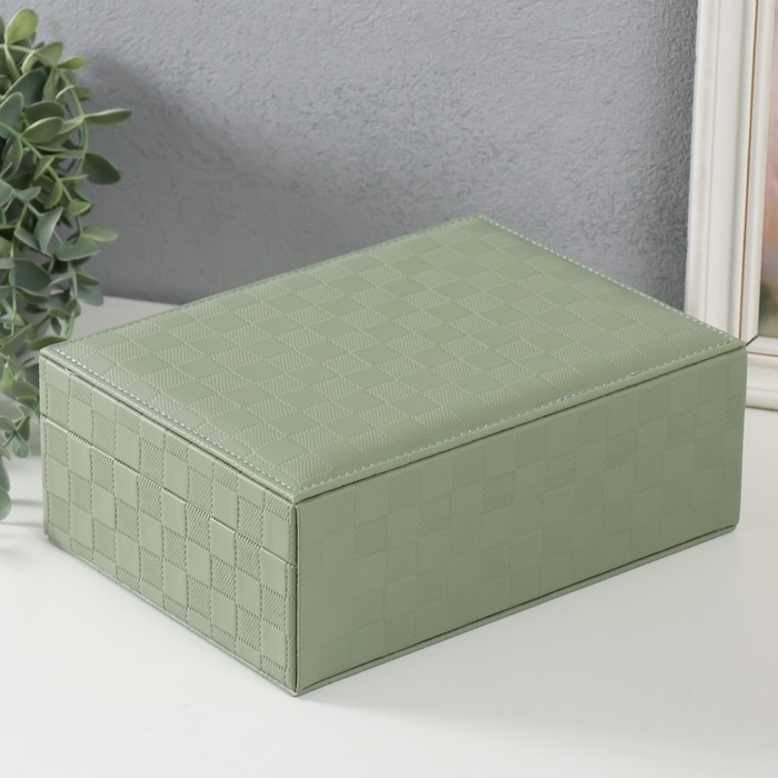 Шкатулка кожзам для украшений  Шкатулка кожзам для украшений "Кейс. Шахматка" зелёная 17,5х24х9 см