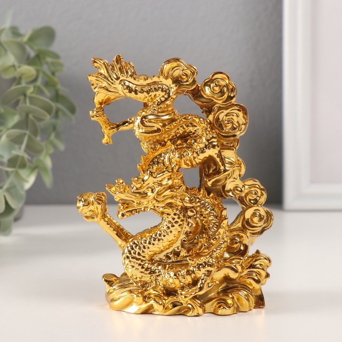 Нэцке полистоун Нэцке полистоун "Дракон силы и мудрости" золото 4,5х8,5х12,2 см