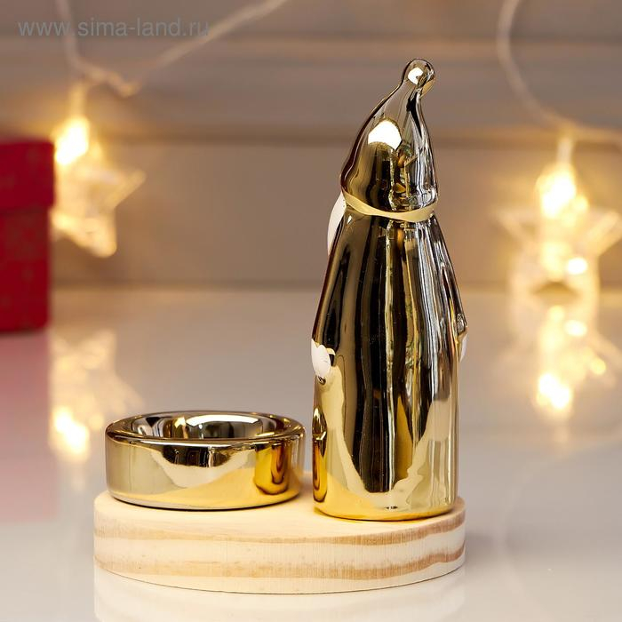 Сувенир керамика, дерево подсвечник Сувенир керамика, дерево подсвечник "Дед Мороз" золото 13,5х10х10 см