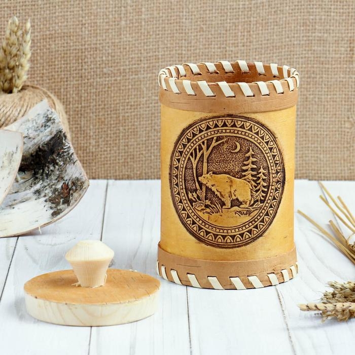 Туес &laquo;Медведь&raquo;, 8&times;8&times;12, береста