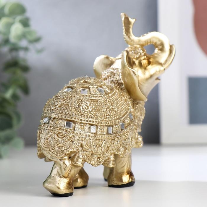 Сувенир полистоун Сувенир полистоун "Золотой слонёнок с попоной из бисера с колокольчиками"МИКС 11,5х11х5,5 см