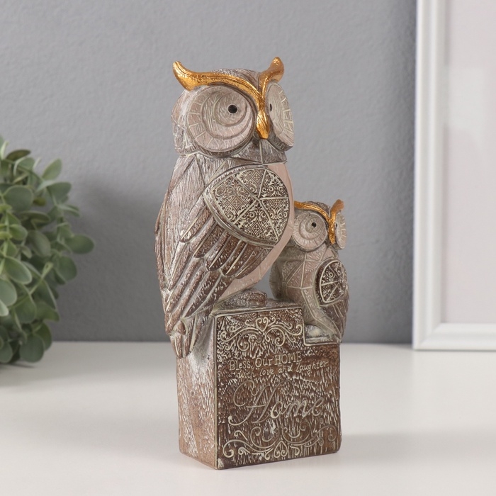 Сувенир полистоун Сувенир полистоун "Филин с совёнком на пьедестале" беж 11х7,3х20,5 см