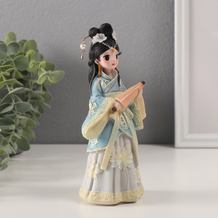 Сувенир полистоун  Сувенир полистоун "Девочка в кимоно с цветами в волосах, с зонтом" голубой 6х7,5х18 см